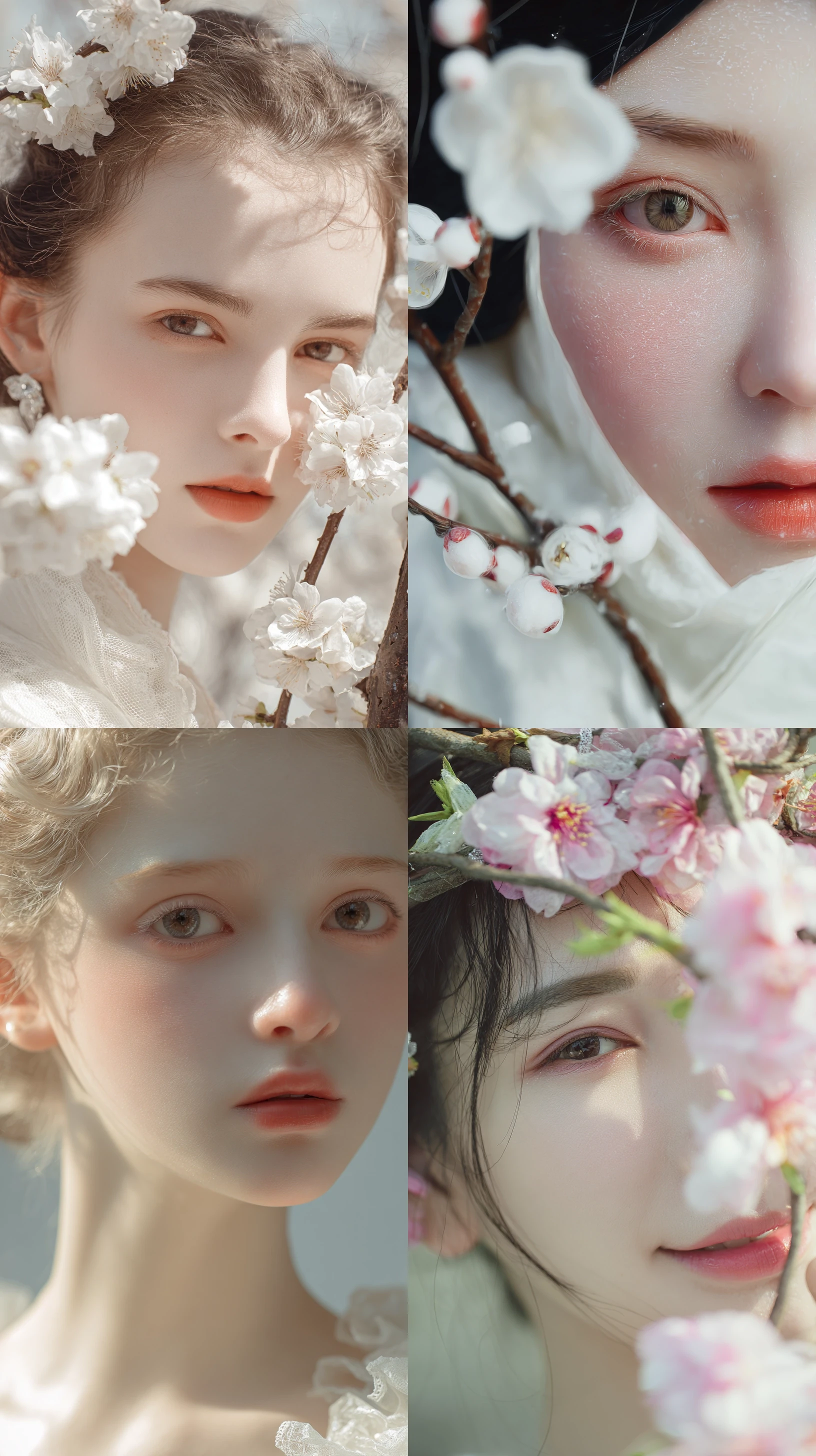 超精细、高分辨率、极其精细、朦胧背景、uhd、杰作、最佳质量、32k、极其精细、超高清、极其精细和精心制作、超现实、照片级、商业摄影，顶级东方古典美学，21 岁春日桃源女子，冷白皮如桃花瓣般细腻，水光肌泛着春日暖阳的柔和光泽，毛孔细腻到不可见，皮肤通透带自然粉晕。绝世容颜搭配古典精致五官，眉如柳叶轻描（螺子黛浅染，眉形柔和带弧度），眼似桃花含露（黑色眼球澄澈如墨，眼尾微微上翘带柔情，睫毛纤长卷翘，眼底泛着细碎高光），鼻梁高挺小巧，鼻翼纤细，唇形饱满圆润（桃花色点绛唇，唇珠分明），面部轮廓线条柔和流畅。表情是温柔浅笑，嘴角上扬露浅浅梨涡，眼神明亮温和，含着春日的暖意，自然不刻意。丰满胸部比例协调，贴合古典丰腴审美不夸张。国风妆饰精致雅致，额头贴粉色桃花形花钿，鬓边插珍珠玉石簪（簪头雕刻桃花纹样，垂挂细小珍珠流苏），耳戴粉晶耳坠，脖颈间佩银质缠枝桃花璎珞（镶嵌细小粉钻，低调闪耀）。精致妆容细节拉满，眼线是古典内眼线，眼尾晕染淡粉色眼影，面颊轻扫桃花妆，眉骨与鼻梁轻扫细闪高光。精致奢华汉服采用浅粉色纱罗面料（轻薄通透，泛着珍珠光泽），上襦绣满粉白桃花与蝴蝶纹样（丝线色彩渐变，栩栩如生），领口、袖口镶珍珠蕾丝滚边，衣襟缀粉晶盘扣，简约剪裁与奢华刺绣完美结合，尽显春日灵动。上半身特写构图，大师级 85mm f/1.4 定焦镜头拍摄，采用三分法构图，人物居于画面中心，姿态优雅 —— 右手轻拈一朵飘落的桃花，头部微微倾斜，肩颈线条舒展柔美。光影采用春日上午 10 点自然光 + 柔光补灯组合，阳光透过桃花枝丫形成斑驳光斑，柔光补灯填充面部阴影，形成华丽光影层次，高饱和度色彩（浅粉与嫩绿碰撞鲜明），高对比突出主体与背景层次。背景是朦胧的桃花源（成片粉色桃花林，虚化处理，花瓣随风飘落），华丽奢华又满是春日气息，自带朦胧感与梦幻感。极致画质，超现实照片级质感，氛围感拉满，国风古风韵味浓郁，细节极致精细（纱罗面料肌理、桃花刺绣纹路、珍珠光泽、睫毛纤毛清晰可见）。