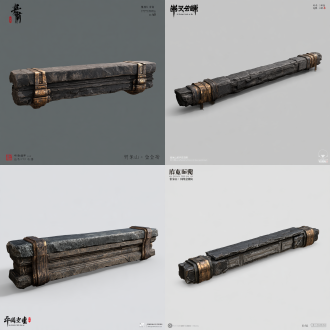 【b21｜顶部横梁】 为东方黑暗修仙游戏《众生食我》的「衡烛山·深层地牢／倒悬金牢」创作一个独立3d建模参考物件，名称为「顶部横梁」（资产id b21）。本张图只允许出现这一件指定资产，不是一幅场景插画，物件必须具有可转为三维网格的闭合实体厚度和合理的装配逻辑。 以中国古典界画建筑结构为主，岩体采用泼墨皴理，金属服从真实建筑力学。主色玄黑、沉灰、黑化青铜，局部旧鎏金，精致三渲二材质与清晰雕塑体块相结合。 造型设计：一根四米级的巨型玄岩横梁，顶脊为平直承压面，下腹被削成三道宽浅层叠的古代宫梁断面，两端插入可替换的黑铜套箍，厚重不华而实用。 镜头：单条横向横梁，正交微俯45度，左右接头完整。纯透明rgba背景（无任何环境、地面、墙面、支架、底座摄影台、投影背景、渐变或棋盘格）；主体居中，全部边缘完整入镜，清晰呈现轮廓、材质层次、凹槽深度、连接口与内外厚度；高质量3d物体设计图、正交/弱透视、高清锐利、光源仅用于显示物体体积，不添加夸张外部光晕。严格禁止人物、手、额外物体、拼图、多视角排版、标签、标题、字母、数字、水印、ui、摄影环境以及无法单独拆出的完整场景。只输出一张、一个独立资产。