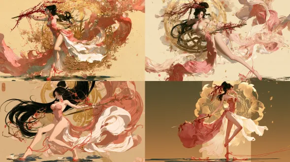 杰作，最高画质，国风二次元工笔画2d动态立绘，9:16全身像，人物居左朝向右侧（3/4侧面战斗待机构图）。可操作炉鼎角色c01桃枝（原名/原型：息妫，哑桃听息炉），清冷哀艳的绝美少女，超丰满傲人胸部、纤细腰肢与修长双腿的沙漏身材。乌黑长发挽成堕马髻并斜插一支泣红焦枯桃枝，眼尾点胭脂泪痣，双唇紧抿带着破碎感，脖颈烙有朱砂描金「息」字禁言炉印。身穿半透明胭脂粉与月白交织的高开叉素纱抹胸残裙，完美勾勒饱满胸线与修长美腿；右手低垂斜握缠绕桃枝的窄身青铜细剑，纤巧赤足踏在漂浮落花的玄墨水面上，脚踝系桃红丝线。背后悬浮枯荣交织的泥金折枝桃花轮，四周飘落工笔重彩桃花瓣。游丝描与铁线描勾勒，胭脂、朱砂、蛤粉、泥金三矾九染，复古洒金宣纸底纹，无文字。画面比例固定16:9横版