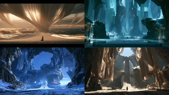 3d cg, next-generation chinese animation, xianxia cultivation fantasy style, a colossal surreal eastern fantasy dreamscape, an infinite unrolled scroll spreading through the center like a sacred road into eternity, gigantic hanging silk fabrics and ancient scrolls cascading from above like waterfalls, layered and scattered at different heights into a boundless void, translucent rice paper, flowing silk, wild cursive calligraphy writing patriotic tang and song poetry, vigorous brushstrokes, flying white ink, ink wash, gold leaf, cinnabar seals, faint shan shui mountains and star maps on the scroll, mist, cloud sea, floating dust, divine volumetric god rays from above, cinematic lighting, ultra-wide symmetrical one-point perspective, epic scale, a tiny lone traveler silhouette standing on the central scroll for scale, ethereal, sacred, mysterious, silent, awe-inspiring, highly detailed, 8k, cinematic concept art, unreal engine, octane render
