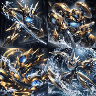 yu-gi-oh! card art, 2d flat anime illustration, cel shading, thick black outlines. full body shot, entire figure visible from head to toe. a slender heavy mechanical assassin based on a steam crank and connecting rod. golden and black armor plating, glowing blue furnace core on the chest. its limbs are made of raw steel cranks and connecting rods, visible mechanical joints locking together. it wields a sharp mechanical blade, in a swift and deadly combat stance. high-pressure white steam bursting from the joint gaps. rusted cast iron, matte copper, heavy soot. dark victorian industrial background, dramatic low-key lighting. no water splash, no glowing rings, no magic halo, no floating, no half-body.