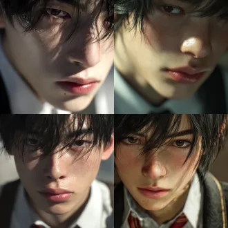 2.5d modeling, unreal engine 5 rendering, high - quality, detailed, hyper - realistic，薄嘴唇，东亚黑色头发，帅气贵族学校男孩，不要反射光，半身照，明亮环境