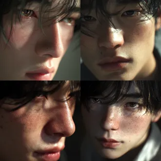 2.5d modeling, unreal engine 5 rendering, high - quality, detailed, hyper - realistic，薄嘴唇，东亚黑色头发，帅气男孩，不要反射光，半身，明亮环境，不要特写，不要阴影