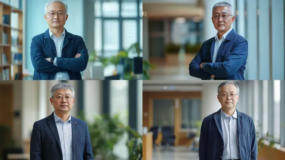 中国中年男性官员，50岁，身高约175cm，灰白短发，国字脸，浓眉，细框眼镜，深蓝色夹克内搭白衬衫，深色西裤，黑色皮带，黑皮鞋，站姿挺拔，神情严肃但温和，有基层机关干部气质，写实摄影，半身正面，办公室背景，柔和光线，4k。