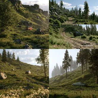 帮我生成一个户外的山坡越野场景