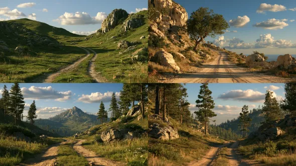 帮我生成一个户外的山坡越野场景，带公路的