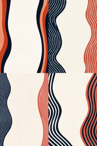 extremely minimalist abstract background, large blank off-white rice paper center, simple undulating organic lines framing the left and right sides. very subtle and monotone, using only dark navy and faded terracotta red. flat vector style with slight watercolor wash, completely clean and uncluttered, spacious composition for typography,