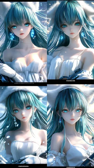 3d hyperrealistic cg art, stunning beautiful fox girl, fluffy white fox ear, messy dark silver gradient medium hair, crystal clear ice blue eyes, soft gentle smile, elaborate frost star crystal hair accessory, glowing blue diamond drop earrings, luxury inlaid ice crystal silver battle dress, off shoulder fluffy white fur trim, long white silk gloves, holding huge luminous blue silver sci-fi heavy firearm, countless floating glowing blue light spots, background out of focus warm golden night bokeh, dramatic backlit rim light, golden light edge on hair and metal, ethereal blue glowing particles, cinematic lighting, high detail texture, 8k ultra hd, octane rendering, shallow depth of field, dreamy hazy atmosphere, cool blue and warm golden color palette