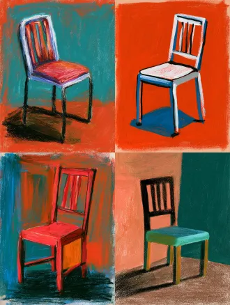椅子，插画，表现主义，夸张，笔触明显，油画棒质感，稚拙风