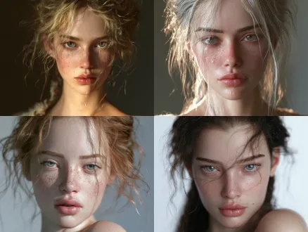 高精度3d美型少女，居中构图，柔光影棚，暖白肤色，次表面散射皮肤，85mm定焦镜头，柔和侧光，精致cg质感，虚实过渡，清透暖调，灵动治愈。