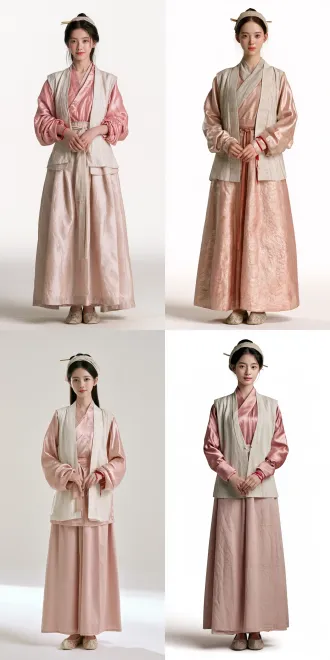 photorealistic, shot on arri alexa, 35mm lens, film grain, full body shot, white background, a 17-19 year old ming dynasty peasant girl, oval face, eyebrows like distant mountains, light pink lips, upturned eyes, hair in simple bun with wooden hairpin, cloth headband (遮眉勒), red string on right wrist, wearing pink satin short ao (明代短袄) with mamian skirt (马面裙), light-colored bijia (比甲) vest over it, embroidered cloth shoes, standing naturally with hands gently clasped in front, shy smile, soft gentle expression, full body visible from head to toe, studio lighting, even soft light, white seamless background, no shadows, no props, no scenery –no background, no scenery, no props, no other people, no hanfu ruqun, no modern elements写实纪录片质感，电影级调色，35mm 胶片颗粒，自然可用光,明代中叶考据， 无现代元素