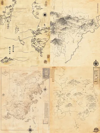 单色平面古线稿地图，二维俯视图，无透视，古朴宣纸质感，简洁黑色线条，浅米黄色底。三个主节点：长安（中原）、朝鲜半岛（标注韩国）、日本列岛。绘制简单海岸线，用细线画出古代海路，三个城市用圆圈标记并写古地名，没有多余装饰，古风平面历史地图，干净简约，古籍插图风格 帮我生成