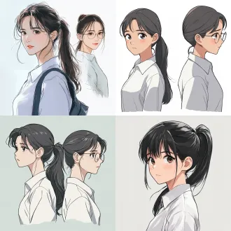林晓：高二女生，清秀干净，马尾微乱，校服宽松，眼神有倔强也有柔软 · 陈老师：30岁左右，气质温和，白衬衫+浅灰针织衫，戴细框眼镜，笑容有分寸感
