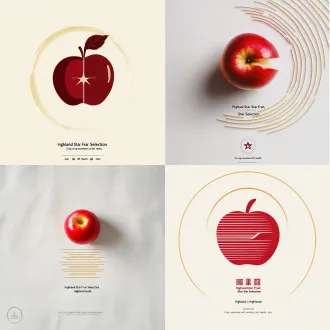 1.design a minimalist, creative brand logo for "高原星果" (highland star fruit), a premium apple brand from china's loess plateau. brand background: this brand belongs to a farmer cooperative (恒康合作社) in fuxian county, yan'an, shaanxi province — located on the loess plateau (黄土高原) at 800-1200m altitude. the cooperative was founded by a university graduate who returned to his rural hometown to start an apple business. the apples are grown with traditional organic farming methods (农家肥/natural farm manure, no chemical fertilizers). the brand has a "star selection" (星选) grading system — only apples with sugar content above 16 degrees qualify. the brand slogan is "脆甜有根，高原恒康" (crisp sweetness with roots, highland health). core creative concept: when you cut an apple horizontally, the seed chambers naturally form a five-pointed star pattern. this natural star is the brand's "star" — not an artificially added star, but the star that exists inside every apple. this is the key innovation: the star comes from the apple itself. logo structure (three layers from center outward): 1. center: a bold, filled five-pointed star in deep apple red (#8b0000). this star represents the natural seed-chamber star pattern visible in an apple's horizontal cross-section. it is not a separate star placed on top of an apple — it is the apple's internal structure. 2. middle: the five points of the star extend outward and gradually transform into stepped descending lines, representing the distinctive stepped terraced terrain (梯田/塬) of the loess plateau. these terrain lines are earth-yellow (#c4a574). the lines transition smoothly from the star's points — they are not separate elements stacked beside the star, but organic extensions of the star itself. the lines get thinner as they extend outward. 3. outer: a thin circular outline in light gold (#d4a574). this circle represents both the apple's cross-section shape and the flat highland (塬) of the loess plateau viewed from above. overall visual: looking from center outward — red star → yellow stepped terrain → gold circle — like seeing the loess plateau landscape radiating from an apple's heart. one logo naturally contains three brand meanings: apple (category), star (brand name + star selection standard), plateau terrain (origin). style: clean, flat, modern, minimalist. no gradients, no 3d effects, no shadows. professional brand logo style. white background. no text in the image. the logo must remain clear and recognizable even at small sizes (like a social media avatar). the design should feel premium but not luxurious — approachable quality, like a product that costs slightly more than ordinary but is worth every penny.
