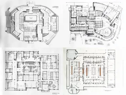 建筑手绘平面图，13栋教学楼本层交通流线分析图，黑白墨线，a4图纸风格，干净线条，建筑课程作业。 平面轮廓：中间大矩形为大教室，外围一圈环形外廊； 右上角：卫生间；左上角：储藏室；上方北侧：休闲阅览区（摆放桌椅）； 右侧：电梯间+疏散楼梯；左侧：疏散楼梯+卫生间； 南侧下方：后坪（室外主出入口）； 绘制3种流线箭头：黑色粗实线箭头=日常主要人流，灰色细虚线箭头=次要人流，红色空心箭头=消防疏散流线； 右下角绘制图例框，标注三种线型含义； 图名写：13栋教学楼 交通流线分析图； 无多余渲染，白底，建筑平面分析图，适合手绘参考，线条简洁