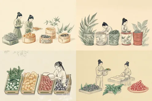 结合这四张插画帮我生成不同的包装场景应用图