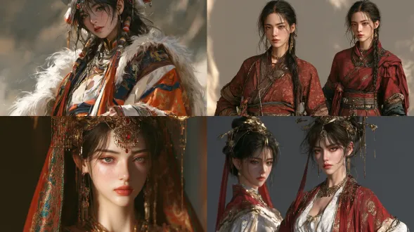 一个古装女生，服装华丽，整体看着要大气，人物要好看