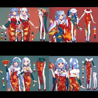masterpiece, best quality, 8k, ultra detailed, 动漫原画, 2个女孩, bilibili 22娘和33娘,鱼香满堂,2022拜年纪