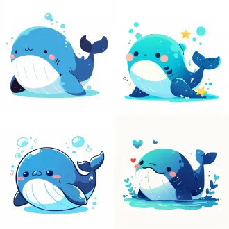 a cute chibi blue whale, very round and chubby, simple cartoon style, minimalist vector illustration, kawaii, flat color, white background, 2d