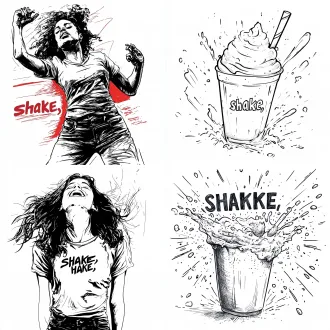 生成图片：生成关于单词shake的图片，要求：图片不要显示出单词，要突出这个动作类动词所代表的动作，白色背景底，黑色简笔画，尽量简洁的画面，1:1