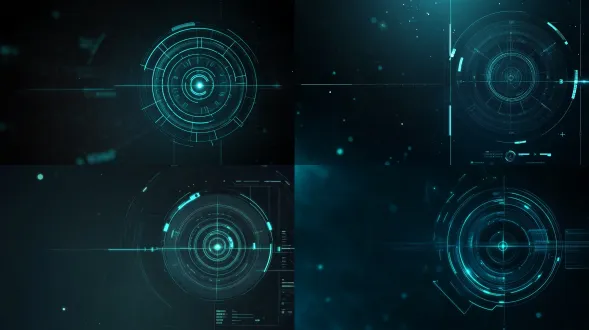 a minimalist dark blue and black background for a ppt cover, cyberpunk hud interface elements, subtle radar concentric circles and a thin crosshair on the right side, glowing tactical cyan and subtle military green lines, deep space atmosphere, high-tech military aesthetic, extremely clean, lots of negative space on the left for text, 8k resolution, ui design style, flat design, no characters, no text.