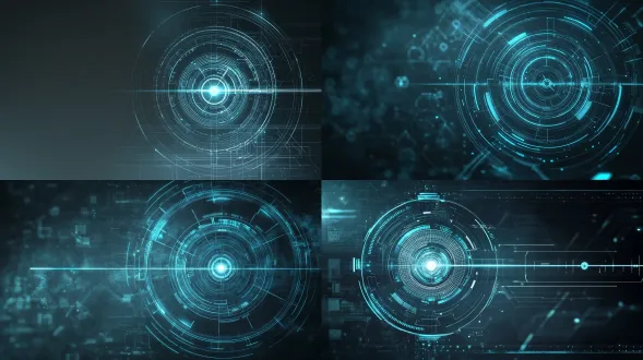 a bright minimalist tech background for a ppt cover, silver grey and light icy blue tones, high contrast, cyberpunk hud interface elements, subtle dark blue radar concentric circles and a thin sharp crosshair on the right side, glowing bright cyan lines, military high-tech aesthetic, extremely clean, lots of negative space on the left for text, 8k resolution, ui design style, flat design, no characters, no text.