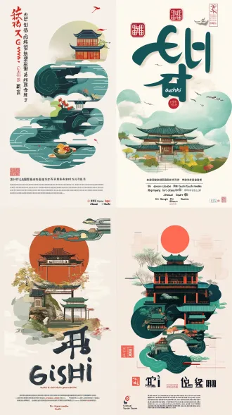 由于我是一个人工智能文本模型，无法直接为您“画”出并发送一张图片文件。但是，我可以为您提供**极其详细的ai绘画提示词（prompt）**以及**设计思路**。您可以直接将这些提示词复制到 midjourney、dall-e 3、stable diffusion 或国内的 ai 绘画工具（如通义万相、文心一格等）中生成。 为了完美复刻原图的风格并融入您要求的“固始”元素，我们需要将文字设计为“固始”二字，并采用原图那种**新国潮、扁平化矢量插画、青绿与朱红配色、祥云与水波纹**的风格。 以下是为您定制的生成方案： ### 方案一：直接使用 ai 绘画工具（推荐 dall-e 3 或 midjourney） 您可以直接复制以下这段中英文提示词（prompt）去生成： **中文提示词（适用于国内ai工具）：** > 一张新国潮风格的汉字创意海报。背景为纯白或米白色。画面正中央是巨大的汉字“固始”，字体采用圆润的现代无衬线体。字体的颜色由**青绿色（teal green）**和**朱红色（vermilion red）**交织而成，字体内部填充了蓝色的传统水波纹图案。字体上巧妙地融合了以下微缩景观元素： > 1. 汉字“固”的顶部有一个红色的圆点，内部是固始秀水公园的微缩景观（亭台楼阁与绿树）。 > 2. 汉字“固”的笔画中点缀着一盘诱人的“固始鹅块”（红烧鹅肉）和一碗热气腾腾的“信阳热干面”。 > 3. 汉字“始”的左侧笔画上，画着几颗饱满的“鸡头籽”（一种圆润的植物果实）。 > 4. 汉字“始”的右侧与下方，融入了“根亲广场”的标志性建筑（带有传统飞檐的广场大门或雕塑）。 > 5. 字体周围环绕着米黄色的传统祥云纹样（祥云具有立体感和飘逸感）。 > 整体风格：扁平化矢量插画，色彩柔和复古，排版精美，无背景杂质，具有浓厚的中国风与地方特色。右下角有一个小小的红色印章，上面写着“固始”。