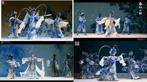 我想做一个秦腔戏曲主题的陶瓷壁画，想以粉彩工艺为主结合釉下彩青花工艺绘画，画面要有视觉冲击力但又符合粉彩瓷的温润，想主要以秦腔杨门女将这段戏曲绘画，帮我生成一张设计图