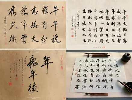 生成一张书法作品，内容为年年有余，使用王羲之书法风格