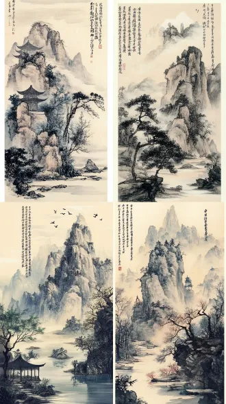 参考这种风格帮我生成古代名家风格的山水画
