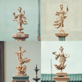 青田玉印章，敦煌飞天托举葡萄雕塑，方形印台，戎子酒庄元素，4k超高清，微距镜头，柔光打光，玉石通透质感，细腻纹理，典雅暖调，庄重精致。