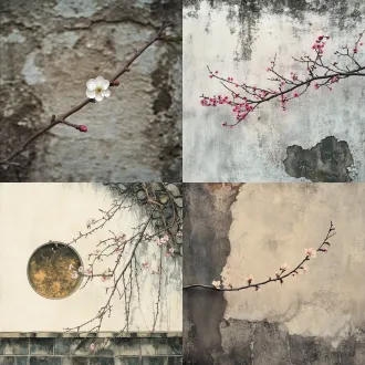 伸出围墙的一支梅花