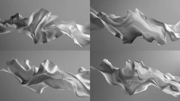 floating fabric, black and white tones, high - resolution, detailed texture, minimalist background, abstract form, smooth folds, artistic photography