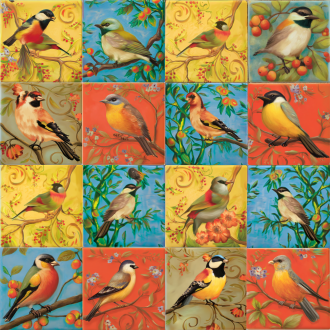 手绘油画风格欧式花鸟风格画，鸟姿灵活，眼睛精神，突出细节，4格图，神态各不一样，4k无损高清图片