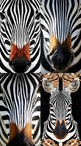 黑白斑马条纹，带一点棕色，对称图案，艺术感十足，对比度高