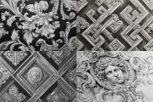 versace pattern, pencil sketch,