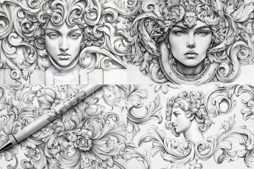 versace pattern, pencil sketch,