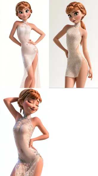 anna from frozen, short fitted spandex clear cheongsam, navel piercing, solid white background, elation, 8k