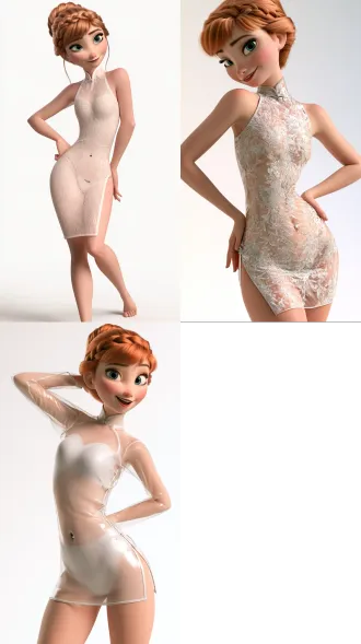 anna from frozen, short fitted spandex clear cheongsam, navel piercing, solid white background, elation, 8k