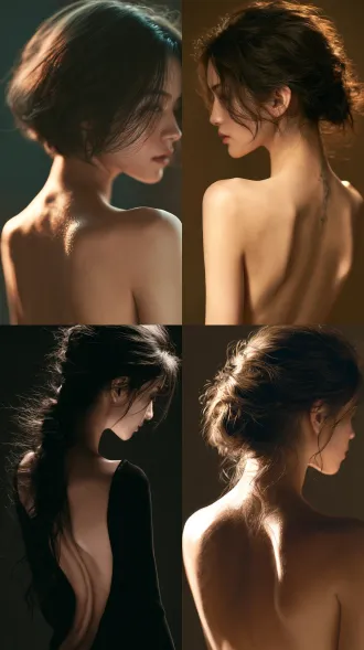 photo, stunningly beautiful young woman, shoulders, spine, 8k