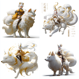 角色立绘，上古神兽乘黄，状如狐，背上有角，通体雪白金毛，仙气飘逸，灵动祥瑞，乘之寿二千岁，国风玄幻，全身立绘，干净背景，精致毛发质感，高清8k