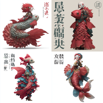 角色立绘，上古神兽赤鱬，鱼身人面，人面鱼身，声音如鸳鸯，通体红鳞片，水中灵物，国风玄幻，全身立绘，干净背景，高清8k