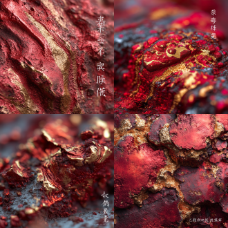 材质特写，上古赤铜矿石，赤红带金纹，金属光泽温润，表面流溢淡红光晕，古朴神铁质感，国风玄幻，干净背景，高清细节