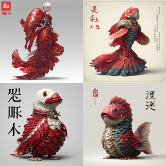 角色立绘，上古神兽赤鱬，鱼身人面，人面鱼身，声音如鸳鸯，通体红鳞片，水中灵物，国风玄幻，全身立绘，干净背景，高清8k