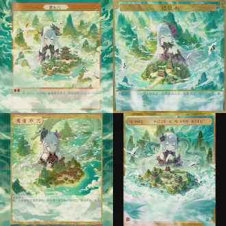 古风仙境，方丈山，碧水环绕的方岛，琼楼玉宇，龙影穿梭云海，仙雾缭绕，神芝吐瑞，仙鹤翩跹，空灵圣洁，唯美治愈