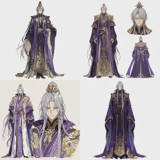 角色立绘，东华帝君东王公，银发金瞳，气质清冷尊贵，紫金仙袍，身姿挺拔，仙气凛然，国风二次元，全身立绘，精致上色，干净背景，高清细节