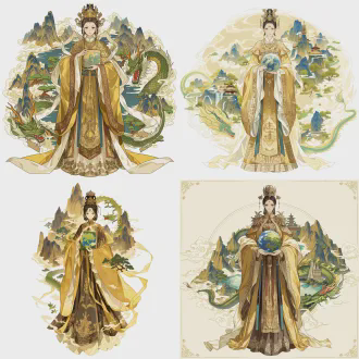 角色立绘，上古后土娘娘，大地之母，承天效法后土皇地祇，身披土黄大地仙袍，手持社稷玉圭，周身山川龙脉环绕，端庄威严，慈悲肃穆，国风玄幻，全身立绘，高清8k