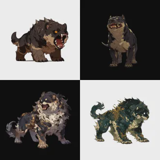 角色立绘，上古凶兽混沌，状如犬似熊，无面目而有腹，四足无爪，善恶不分，凶戾狂暴，暗黑国风玄幻，全身立绘，干净背景，高清8k