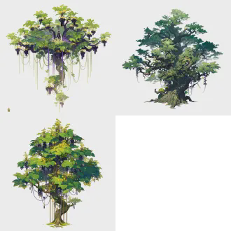 角色立绘，上古通天建木，直通天庭，无枝九直，青叶紫茎，玄华黄实，连通天地人神，仙气恢宏，国风玄幻，全身立绘，干净背景，高清8k