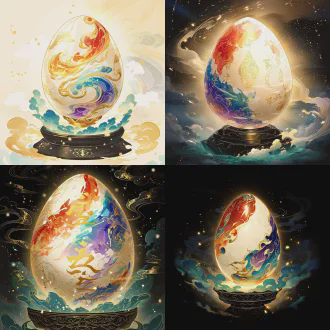 器物立绘，上古神器女娲石，鹅蛋大小的五色神石，石体通透如凝脂，表层流转赤红/青蓝/明黄/柔紫/玉白五色霞光，石面隐刻上古补天符文（鎏金纹路），悬于玄黑须弥台之上，周围绕青碧仙雾、落细碎鎏金光斑，背景是缥缈的云海霞光，国风玄幻风格，精致线稿（石纹/符文纹理），层次上色（石体通透/霞光渐变/符文反光），比例协调，细节丰富（石纹脉络/灵光碎影），无多余边框，高清8k，暖金光影+五色霞光主调，梦幻光斑散景（灵光反光）